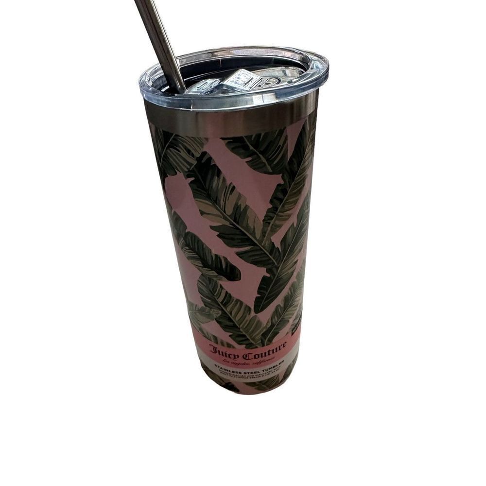Juicy Couture Stainless Steel Double Walled Tumbler w/ Built-In Stopper Straw &